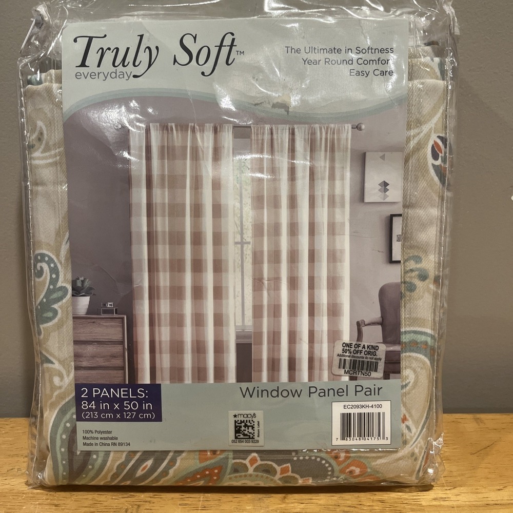 Truly Soft 84X50" 2 Panels Paisley Blue Orange Window Panel Curtains Cottagecore